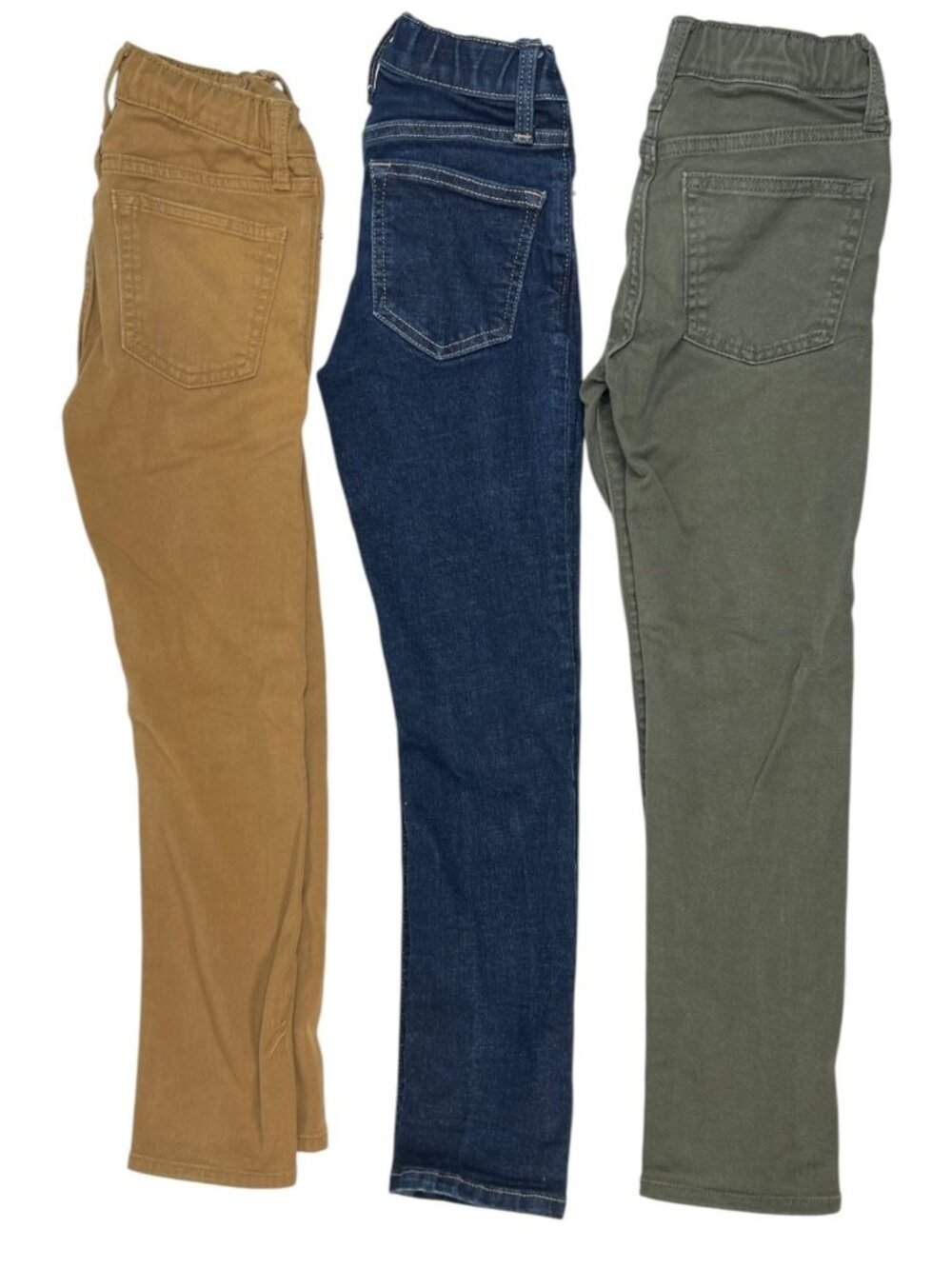 Lot of 3 Old Navy Boys Slim Stretch Jeans Pants Olive Green. Brown Blue Denim 8